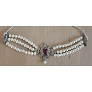 Indian Bollywood Pearly Kundan Choker Bridal Necklace Jewelry adjustabe Beaded